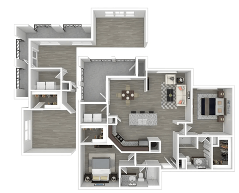 Floor plan for 2 beds, 2 baths, 1197 sqft